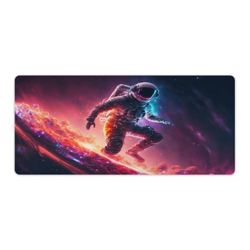 ouynngjing Alfombrilla de ratón para Juegos con diseño de Astronauta y Surfista Espacial, de Gran tamaño, con Bordes cosidos y Base de Goma Antideslizante, 40 x 90 cm