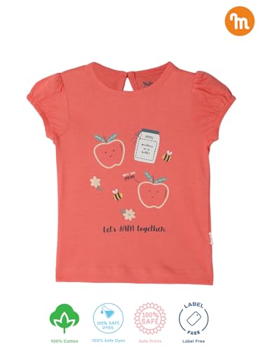 Image of Milou Girls 100% Cotton Short Sleeves Mango Placement Print Biowash T-Shirt | Soft & Breathable, Safe Dyes, Label-Free Comfort