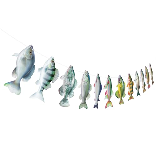 Image of Hooqict Gone Fishing Hanging Banner Garland Fish Birthday Party Banner for Happy Birthday Decorations Fishing Theme Party Supplies Under The Sea Baby Shower Fathers Day Decorations