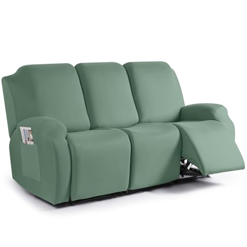 Image of TAOCOCO Recliner Sofa Slipcover, 3 Pieces Polyester Fabric Stretch Sofa Covers for 3 Seat Reclining Couch, Soft Washable Furniture Protector with Pockets (3 Seat, Bean Green)