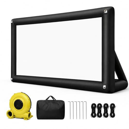 Ptsuker 16FT Inflatable Projector Screen Outdoor Movie Screen with Air Blower Front and Rear Projection 16:9 Portable Cinema Screen for Garden Camping Parties and Family Movie Nights