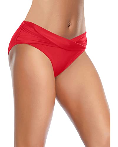 Image of Tempt Me Women Twist Bikini Bottom Moderate High Cut Bathing Suit Bottoms Ruched Swimsuit Bottom