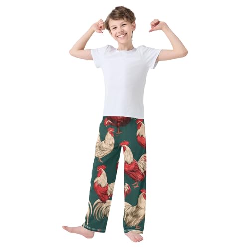 ZZXXB Retro Cock Pattern Boys Long Pants Soft Trousers Elastic Waist Kids Lounge Bottoms with Pockets S-XL3