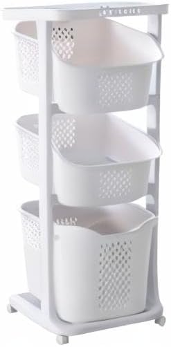 Miniatura 10 de Cesta de lavandería de 3 niveles con ruedas para el baño, ropa del hogar, almacenamiento almacenado, clasificador, carrito de almacenamiento,