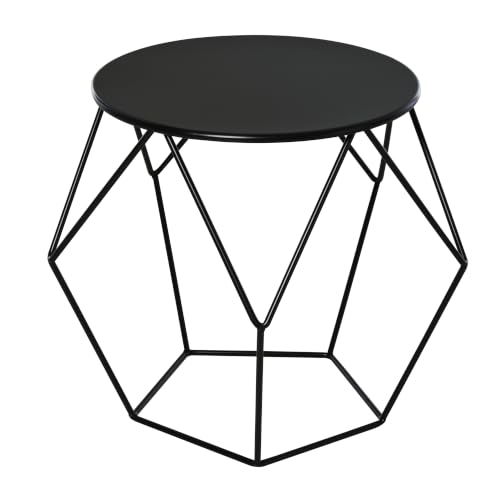 HOMCOM Couchtisch Beistelltisch Satztisch Nachttisch rund Aufbewahrung Metallkorb Wohnzimmer Schlafzimmer 51 x 51 x 44 cm