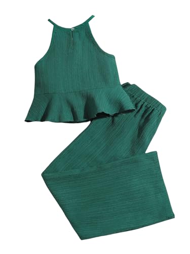 Image of SweatyRocks Girl's 2 Piece Outfits Ruffle Halter Sleeveless Top and Elastic High Waisted Pants Set
