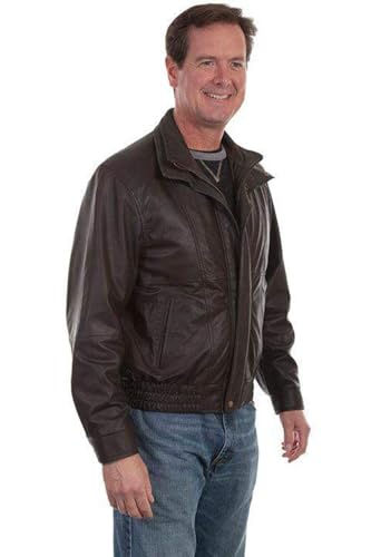 Image of Scully Men's Chocolate Leather Rectangle Coat