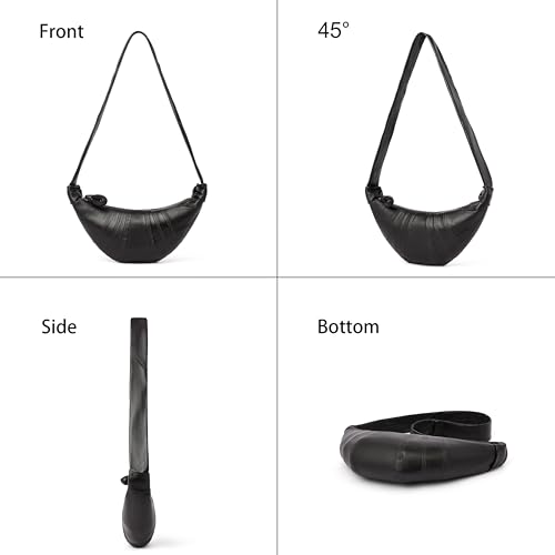 DORIS&JACKY Soft Croissant Crossbody Bag for Women, Designer Lambskin Crescent Chest Purse With Wide Single Shoulder Strap4