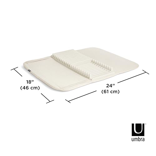 Umbra 330720-354 UDRY Rack and Microfiber Dish Drying Mat-Space-Saving Lightweight Design Folds Up for Easy Storage, Standard, Linen - Image 3