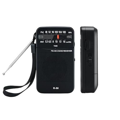 AM/FM Pocket Radio Portable Battery Small Radio, Built-In Loudspeaker Portable Small Radio for Outdoor, Running, Hiking, Travel (Black)