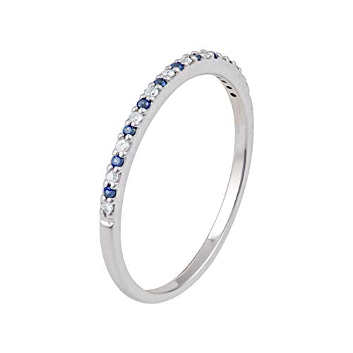 10K White Gold Genuine Sapphire And Diamond Petite Stackable Band #TOP1