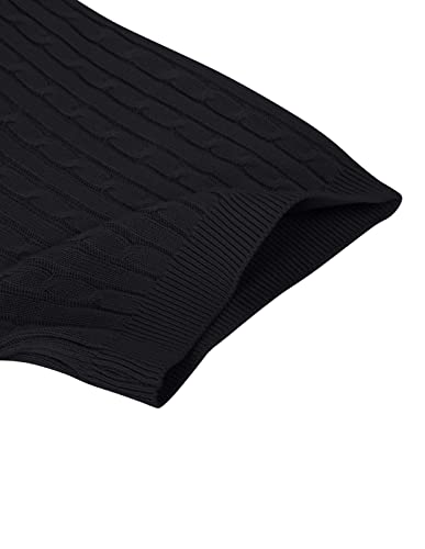Pj Paul Jones Men Casual Polo Shirts Knitting Cable Knitted Short Sleeve Golf Shirt For Spring Black #TOP4