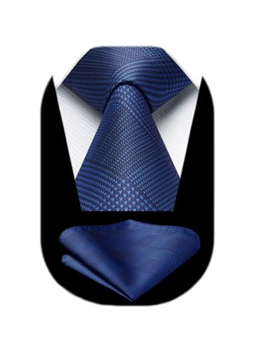 Image of HISDERN Ties for Men Solid Houndstooth Neckties Handkerchief Formal Business Tie & Pocket Square Set Wedding Party