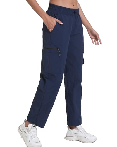 Womens Hiking Pants Water Resistant - Cargo Joggers for Women with Pockets Lightweight Quick Dry Travel Camping Pants(Dark Blue, Medium)