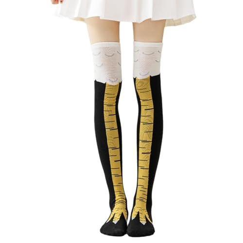 1 Pair Chicken Socks Novelty Chicken Leg Socks for Women Men Kids Funny Chicken Feet Socks 3D Cartoon Animal Paw Knee High Stockings Weird Crazy Gifts for Halloween Cosplay Party Black/Yellow