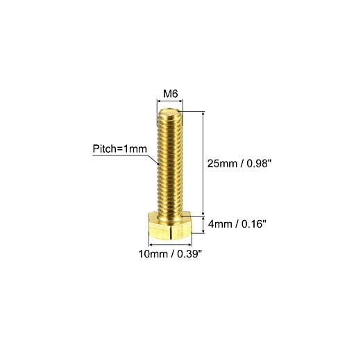 Image of uxcell Brass Hex Bolts, M6x25mm 10pcs Fully Thread Grade 4.8 Solid Brass Hexagon Head Bolt Machine Screws for Machinery