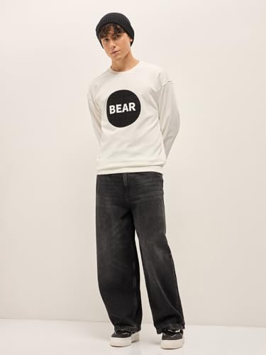 Image of THE BEAR HOUSE Men Typography Printed Round Neck Cotton Pullover Sweatshirt
