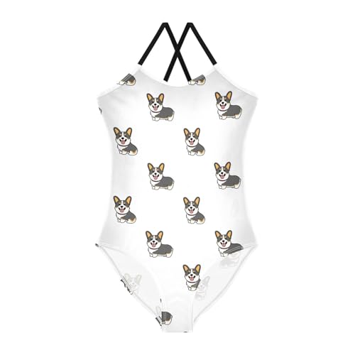 Corgi Tricolor Dog Cartoon Girls Swimsuit One Piece Bathing Suit for Baby Girls' Swimwear 3-10T