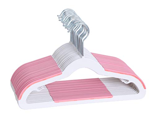 Image of Finnhomy Extra Strong 30 Pack Plastic Hangers for Baby and Kids, Children Clothes Hangers with Non-Slip Pads, Great for Any Baby Clothes, Pink