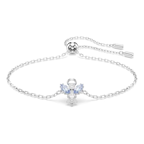 Swarovski Bracelet de la collection Magic, symbole d'un ange, cristaux Zirconia bleus et incolores, chaîne en métal rhodié, fermoir à boule coulissante