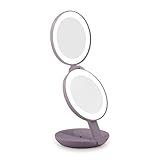 Zadro Compact Travel Makeup Mirror with Lights, 10X/1X Dual Magnification, LED Lighted Folding Design, Battery Operated Portable Mirror for Purse, Desk, or Travel Use (Cinnamon Slate)