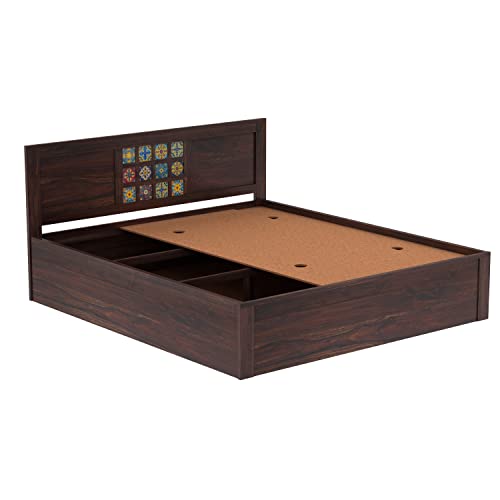 Image of Solid Wood Queen Size Bed for Bedroom | Wooden Furniture Crafted from Premium Sheesham Wood | Elegant Bedroom Double Bed with Storage | Walnut Finish (82X62X38 Inches)