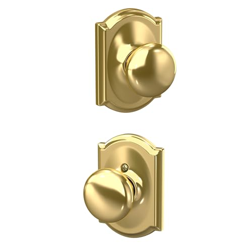 Schlage F10 PLY 605 CAM Plymouth Door Knob with Camelot Trim, Hall & Closet Passage Lock, Bright Brass by SCHLAGE - Used condition - CA$12.03