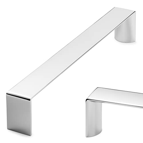 KOOFIZO Manija ancha para gabinete, tirador cromado para muebles, espaciado de tornillos de 6-1/4 pulgadas, paquete de 10 unidades para puerta de armario de cocina, cajón de tocador de dormitorio,