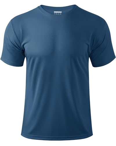 Boladeci SPF Sun Shirts for Men Short Sleeve Swim Rash Guard Water UV Protection Cooling Shirts for Hot Weather Summer Work Athletic Hiking Workout Large Blue Gray