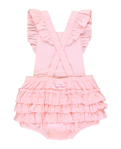 RuffleButts Pink Embroidered Vintage Dot Flutter Overall Romper - 18-24m2