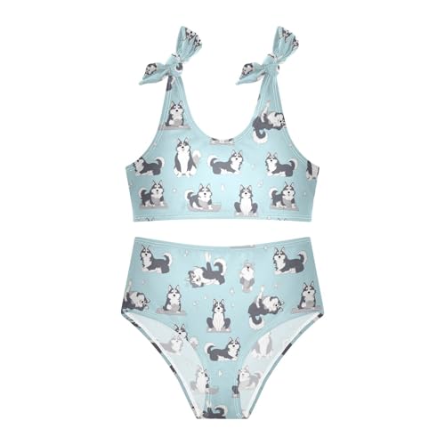 Wusikd Cute Huskies Girls Swimsuits Two Piece Yoga Poses Swimwear Bikini Set for for Girls Size 3T3