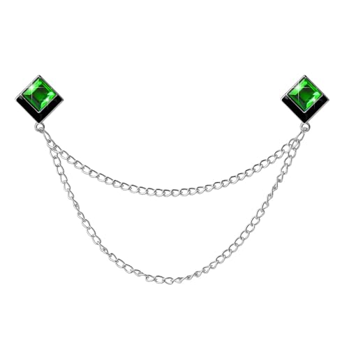 Image of Gem Brooch Pins Hanging Chain Lapel Pin for Men Suits Shirt Collar Brooch Square Crystal Brooch Pin Rhinestone Lapel Pins for Men Tassel Chain Brooch Collar Pins Business Suit Shirt Accessories