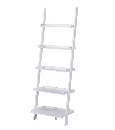 White Finish 5 Tier Bookcase Shelf Ladder Leaning - 72