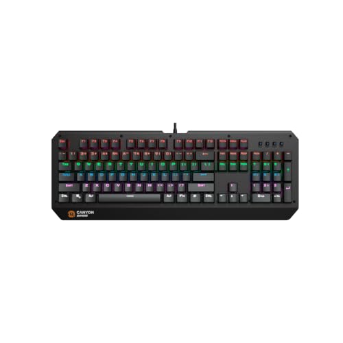 Canyon Clavier Gaming Mécanique Hazard GK-6, USB Filaire, 104 Touches, Switches Bleus, Rétroéclairage RGB, Anti-Ghosting NKRO, Disposition US Anglais, Noir