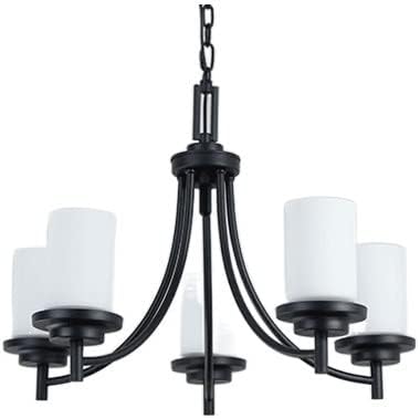 TZNBGO 6Light Kroonluchter Licht Glas Hanglamp Montage Plafondlamp E27 Socket Ijzer Metaal Zwart voor Keuken Eiland Woonkamer Slaapkamer Moderne Kroonluchters, TZNBGO, 5Lights
