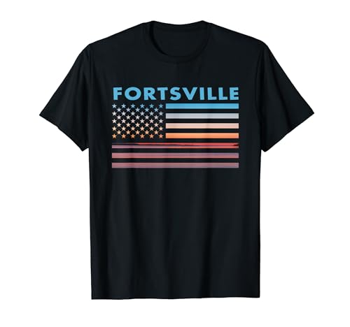 Vintage Sunset American Flag Fortsville, New York T-Shirt