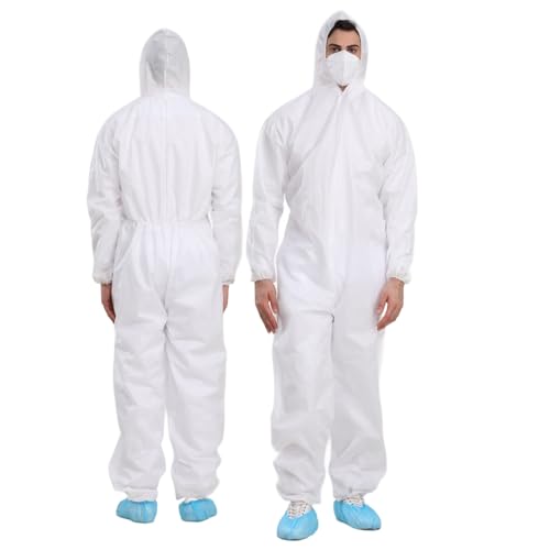 Cleaing Disposable Paint Suit, SMS Coveralls with Hood & Elastic Wrists 3-Pack Large
