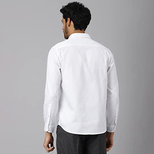 Image of KINGDOM OF WHITE Gala Full Sleeve Contrast Detail White Casual Shirt | 100% Cotton Fabric, Regular Collar, Slim Fit Shirt for Men