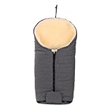 Merauno®Lammfell-Fußsack für Kinderwagen, Fußsack aus Leinen, graue Farbe, echtes Schaffell,...