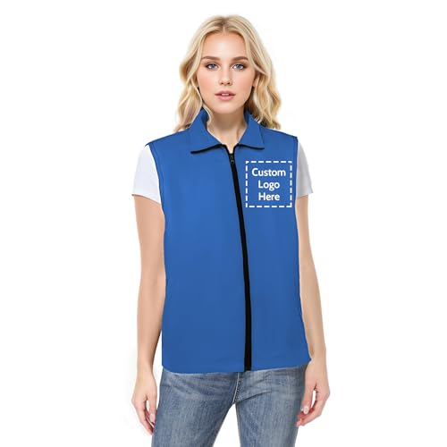 TopTie Custom Volunteer Sleeveless Vest Full Zipper Uniform Royal Blue Unlined Outerwear Vests