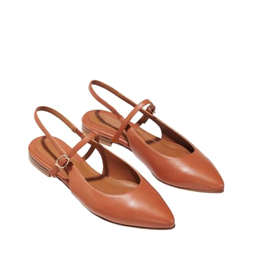 Slingback Flats Shoes for Women Pointed Toe Buckle Strap Ballet Flats with Adjustable Top Strap Comfortable Casual Dress Shoes