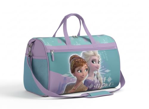 Image of Disney Frozen Girls' Duffle Bag - Elsa & Anna Travel Gym Bag with Adjustable Strap, Mesh Side Pockets & Zipper Pocket
