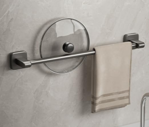 Image of Towel Rack | Hole-Free Wall-Mounted Single Pole Towel Bar | Space Aluminum Construction | Bathroom and Toilet Storage | Spacious Bathroom Wall Mounting | 10kg Load Capacity