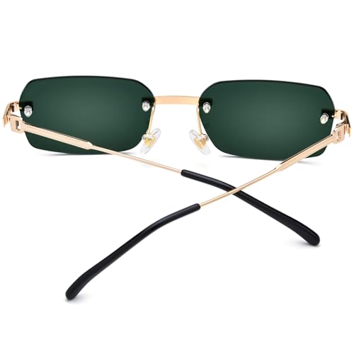 Image of HEPIDEM Rimless Rectangle Zircon Diamonds UV400 Square Sunglasses for Men with Nylon Lens