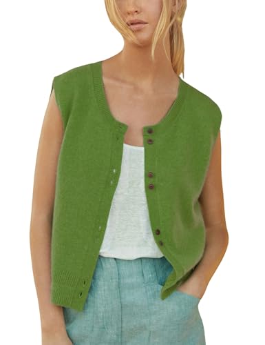 Women's Lightweight Cardigan Sleeveless Button Down Sweater Vest Casual Trendy Slim Knit Tank Tops