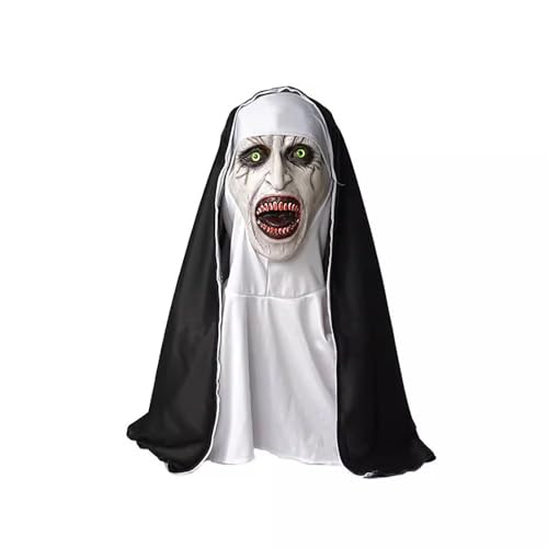 leyuyl Scary Nun Mask for Halloween-Creepy Horror Costume with Realistic Details Full Head Cover for Parties & Cosplay (Green-Open)
