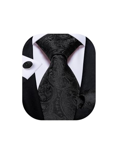 Image of DiBanGu Mens Paisley Tie Set Silk Woven Jacquard Necktie and Pocket Square Cufflinks Gift Set for Wedding Bussiness