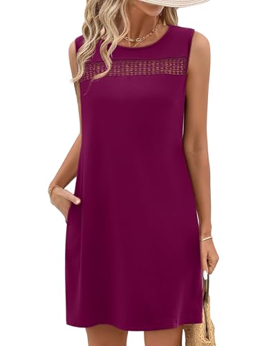 Image of WIHOLL Summer Dresses for Women 2026 Beach Vacation Spring Fashion Clothing Lace Mini Tank Dress with Pockets