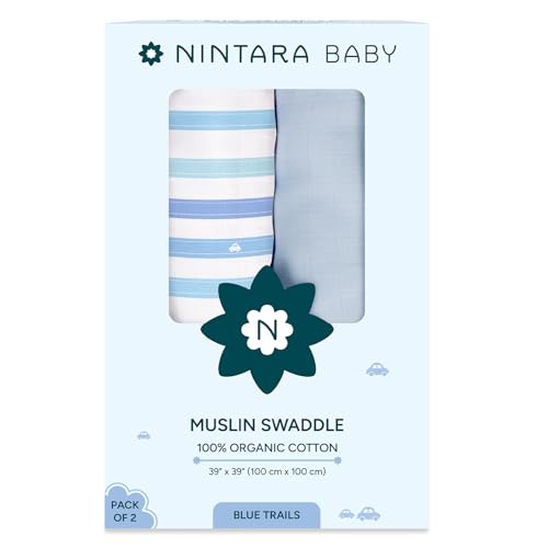 Image of NINTARABABY Swaddles - 100% Organic Muslin Cotton, Pack of 2, 39 inch x 39 inch