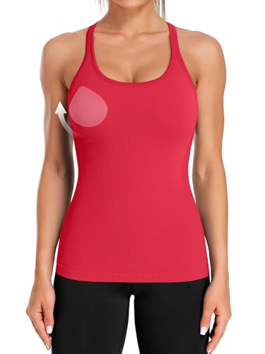 Image of ATTRACO Ribflex Ribbed Workout Tank Tops for Women with Built in Bra Racerback Scoop Neck Athletic Top